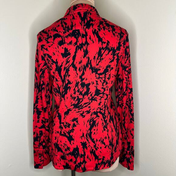 Desoto Designers Choice Top 8 Womens Red Black Abstract Button Up Long Sleeve - Picture 3 of 8